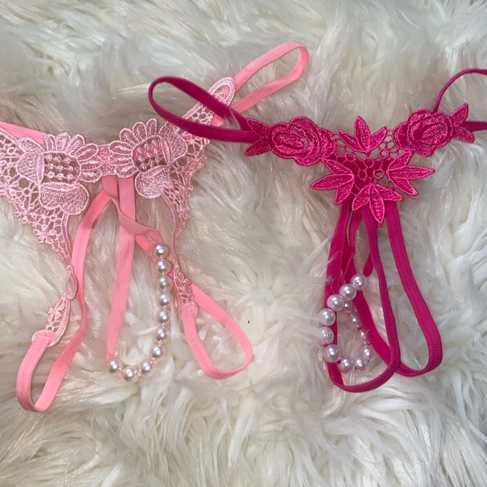 Embroded crotchless pearl lingerie bottoms